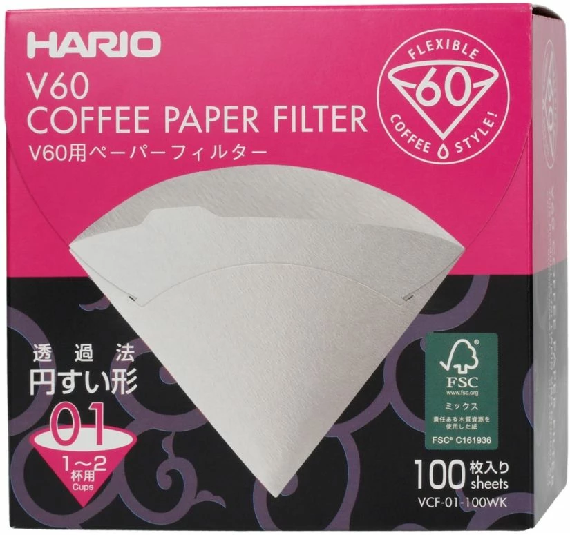 Hario V60 Size 01 Coffee Paper Filters Box 1 Hario V60 Size 01 Coffee Paper Filters Box