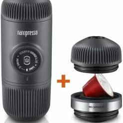 Wacaco Nanopresso Portable Espresso Maker + NS Adaptor + Bag, Grey