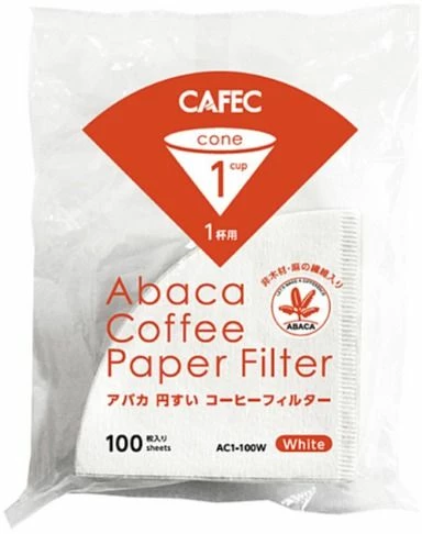 CAFEC ABACA Cone-Shaped Filter Paper 1 Cup, White 100 Pcs 1 CAFEC ABACA Cone-Shaped Filter Paper 1 Cup, White 100 Pcs
